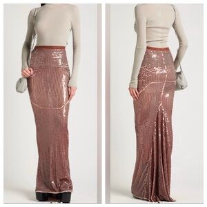 NEW Rick Owens Lilies Sequined Maxi Skirt Blush Pink NWT Size 4 Italian Sz 40